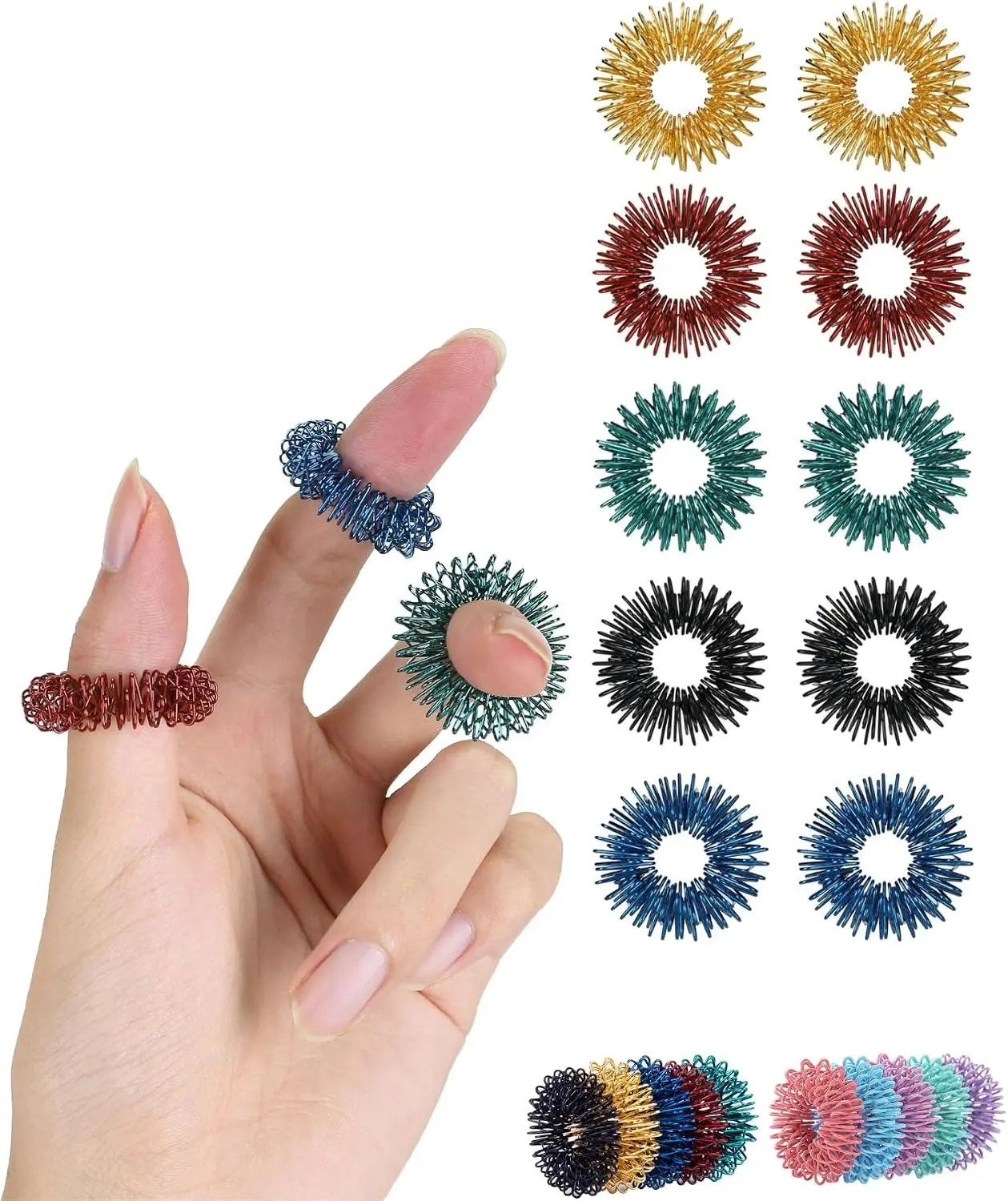 10 Pack Spiky Sensory Rings Stress Relief Fidget Sensory Toys Fidget Ring for Anxiety Massager Individuals with BFRB ADHD and Attention Disorder