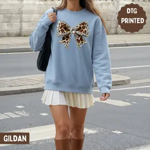 Leopard Rhinestone Bow Crewneck Sweatshirt