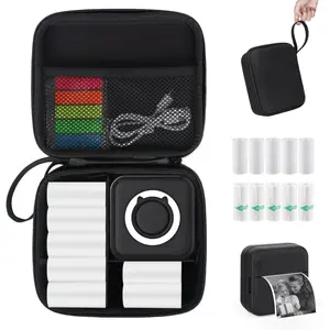 TRAIL RECKONING Black Mini Pocket Printer with Black Case, Mini Thermal Printer with 10 Rolls Thermal Paper, Mini Portable Photo Printers for Travelling, Journal, Memo, Photo, Study Notes, Shopping Lists