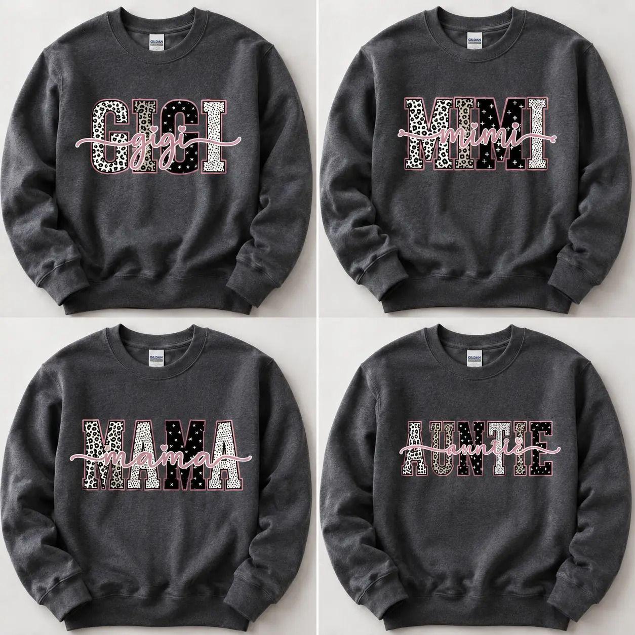 Custom Gigi Mimi Mama Auntie Sweatshirt for Women, Leopard Print Family Crewneck, Mother’s Day Gift, Apparel Made In The US – The Custom House