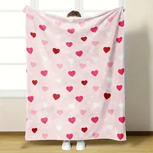 Pink Red White Heart Print Soft Cozy Flannel Blanket Cute Love Heart Plush Throw Warm Fuzzy Bedroom Sofa Blanket Perfect Valentine's Day Birthday Anniversary Gift for Women Girls Girlfriend Mom Home Decor