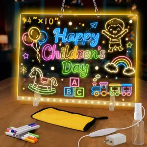 LED Light Up Acrylic Drawing Board Kit for Kids – Glow-in-the-Dark Art Set with Markers & Stand, Fun Creative Activity