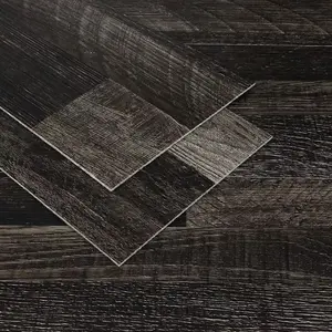 32 pieces per box, luxury vintage wood grain vinyl floor tiles. Size: 15.75"×5.9", textured finish, waterproof/weesistant/non-slip. Self-adhesive and removable, suitable for office/cafeteria/bar wall/floor renovation. Easy installation by one person.