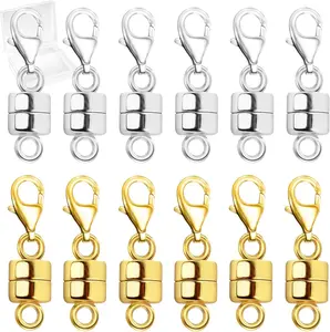 Magnetic Necklace Clasp with Lobster Clasp,14K Gold and Silver Magnetic Jewelry Clasps for Necklace Extender Bracelet Closures MKCYD