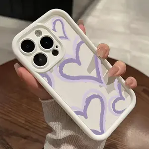 Double purple hearts Pattern TPU Phone Case for iPhone 15 16 14 Pro Max 13 12 11 XR XS Plus E Shockproof Drop Protection Rugged Durable Silicone Cover Cellphone Protective
