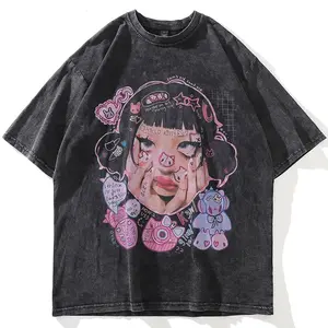 "CLASSIC H" - Bentai Anime Oversized Vintage / Acid Washed T-Shirt 5BW