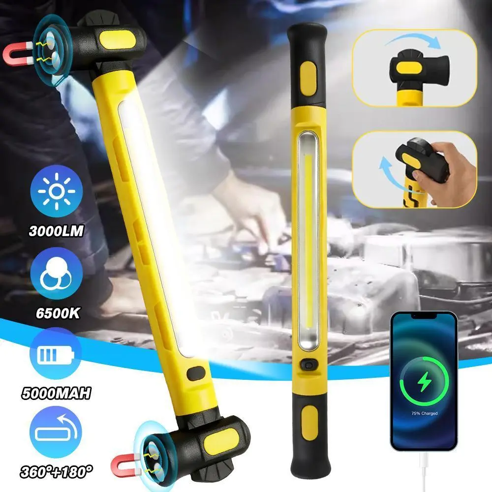 【BackToSchool】Magnetic Work Light, 20W Rechargeable LED Light Bar with Strong Magnet Base, 3 Color Modes, 360° Adjustable, IP65 Waterproof for Car Repair & Garage