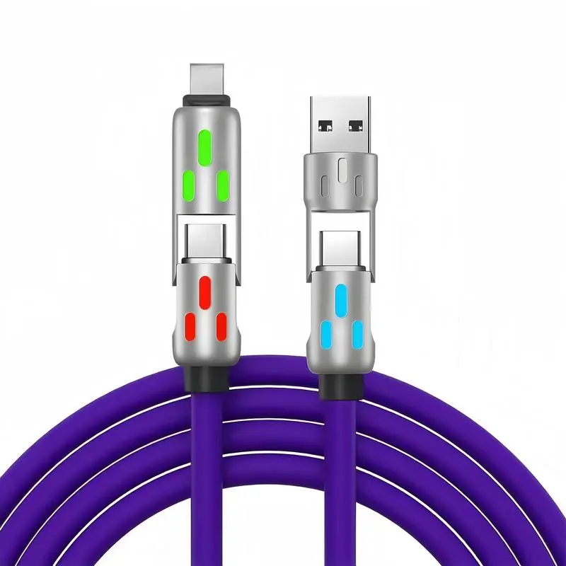 6.6ft 4-in-1 Multi USB ChargingCable with USB A,Type C,Lightning-MAX65WFast Charging & Data Sync for iPhone16/15,iPadPro, fast charger usb cable 4-in-1 fast BreathingLight -max 1 usb-c data 4 1 charging cable