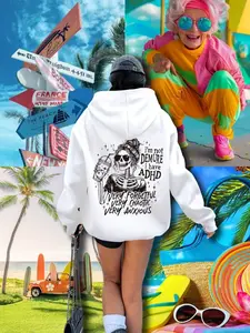 Women's Casual Hoodie with Skeleton Print, Loose-Fitting Long Sleeve Pullover, Kangaroo Pocket & Drawstring, Fall Winter Fashion