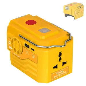 200W Power Inverter for Dewalt 20V Battery/Milwaukee M18 Battery/Makita 18V Battery, DC 20V/DC 18V/ to AC 110-120V Battery Inverter, Portable Power Supply Inverter with AC Outlet & USB and Type-C Ports & LED Light (Battery not Include)