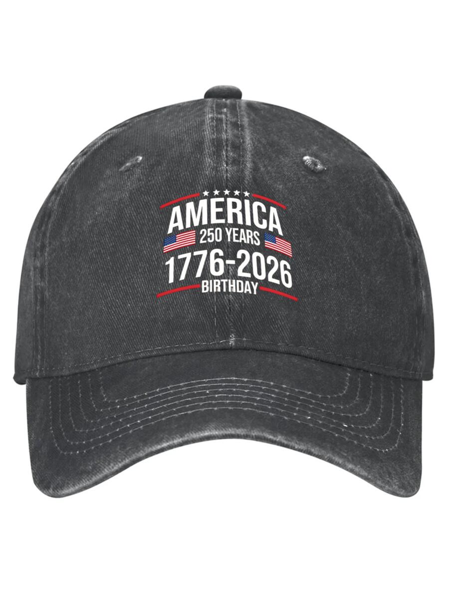 100% Cotton America 250 Years Birthday 1776-2026 Graphic Adjustable Vintage Washed Dad Hat Sun Protection for Outdoor Activities