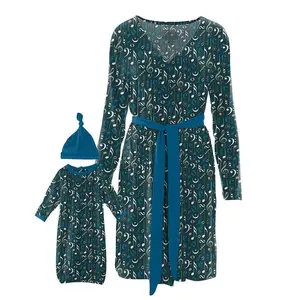 Women's Bamboo Maternity/Nursing Robe & Layette Gown Set - Pine Music Class