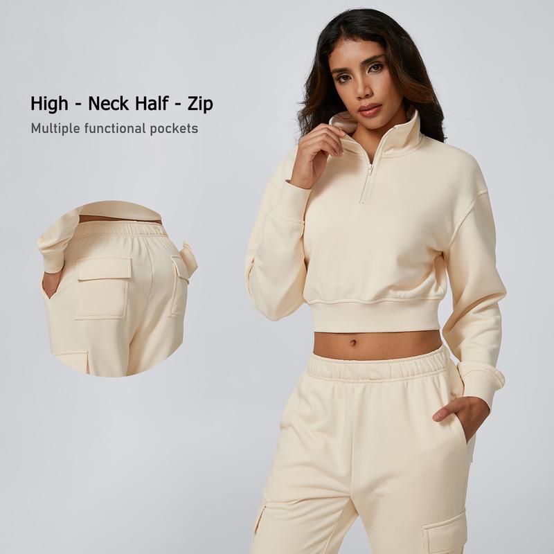 TimeOFF Women's Tracksuit Set – High-Neck Half-Zip, Multiple Functional ...