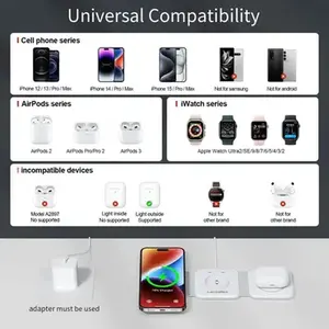 AwwPicks 3 in 1 Wireless Charger for iPhone, Magnetic Foldable 3 in 1 Charging Station, Travel Charger for Multple Devices for iPhone 15/14/13/12, for AirPods 3/Pro/Pro 2, for iWatch, Christmas Gifts