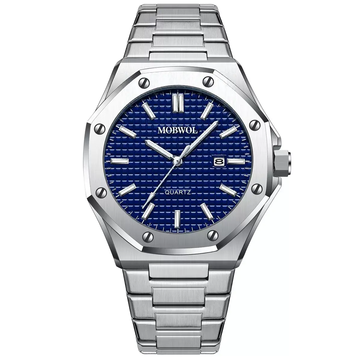 Men's Quartz Watch - Luminescent Rectangular Dial Stainless Steel/Silicone Strap - Waterproof Octagonal Case Business Work Watch - Elegant Fashion Accessory Gift for Men