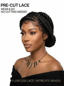 Pre-Cut Lace Cornrow Braid Bun Wigs Style Natural Looking Synthetic Full Lace Braid Wig Lightweight Party & Daily Wear for Women #summervibes #TikTokShopStockUp