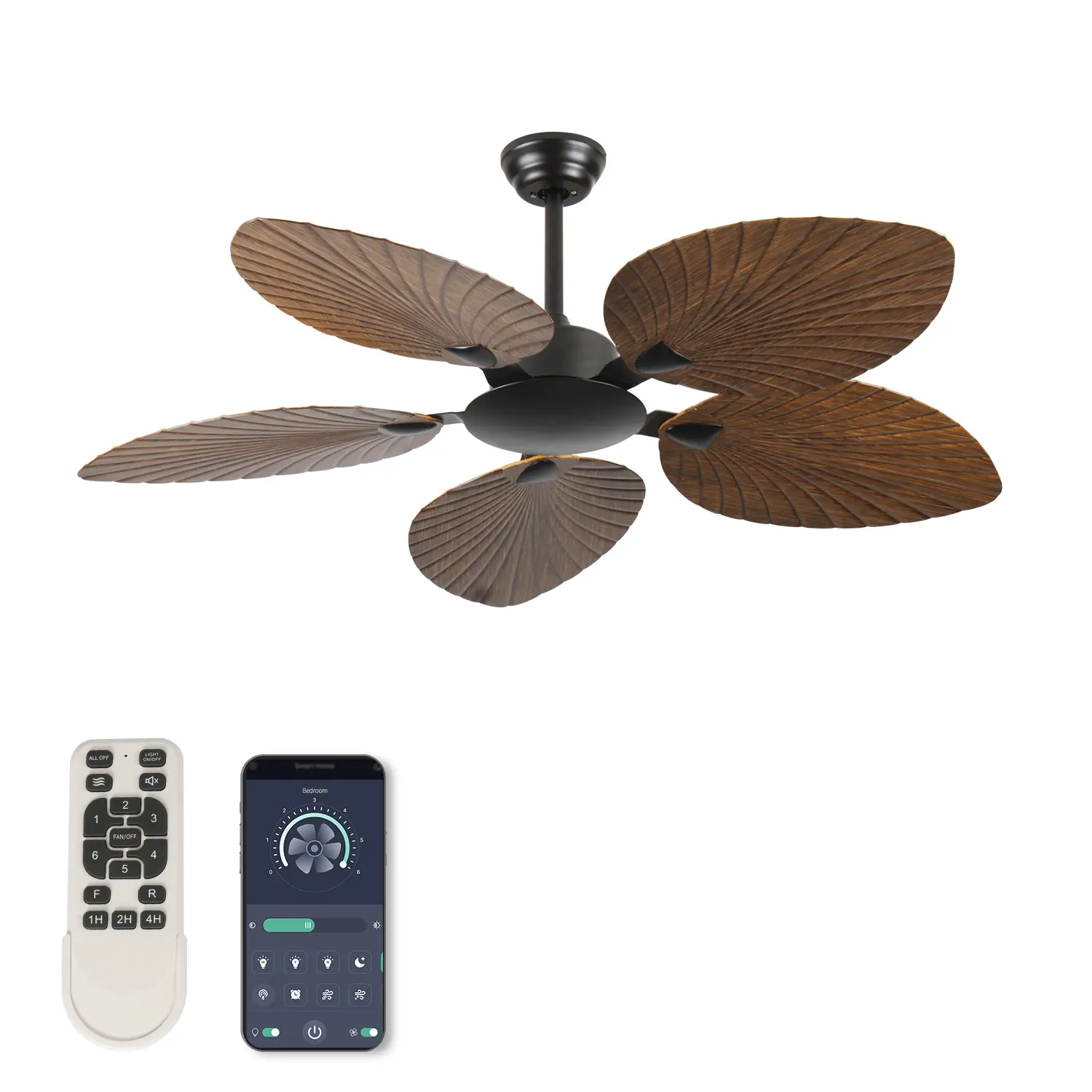 DOMISO 52 in Ceiling Fan Brown Retro 5-Palm Leaf Shaped Blades Tropical Ceiling Fan for Indoor and Outdoor Use
