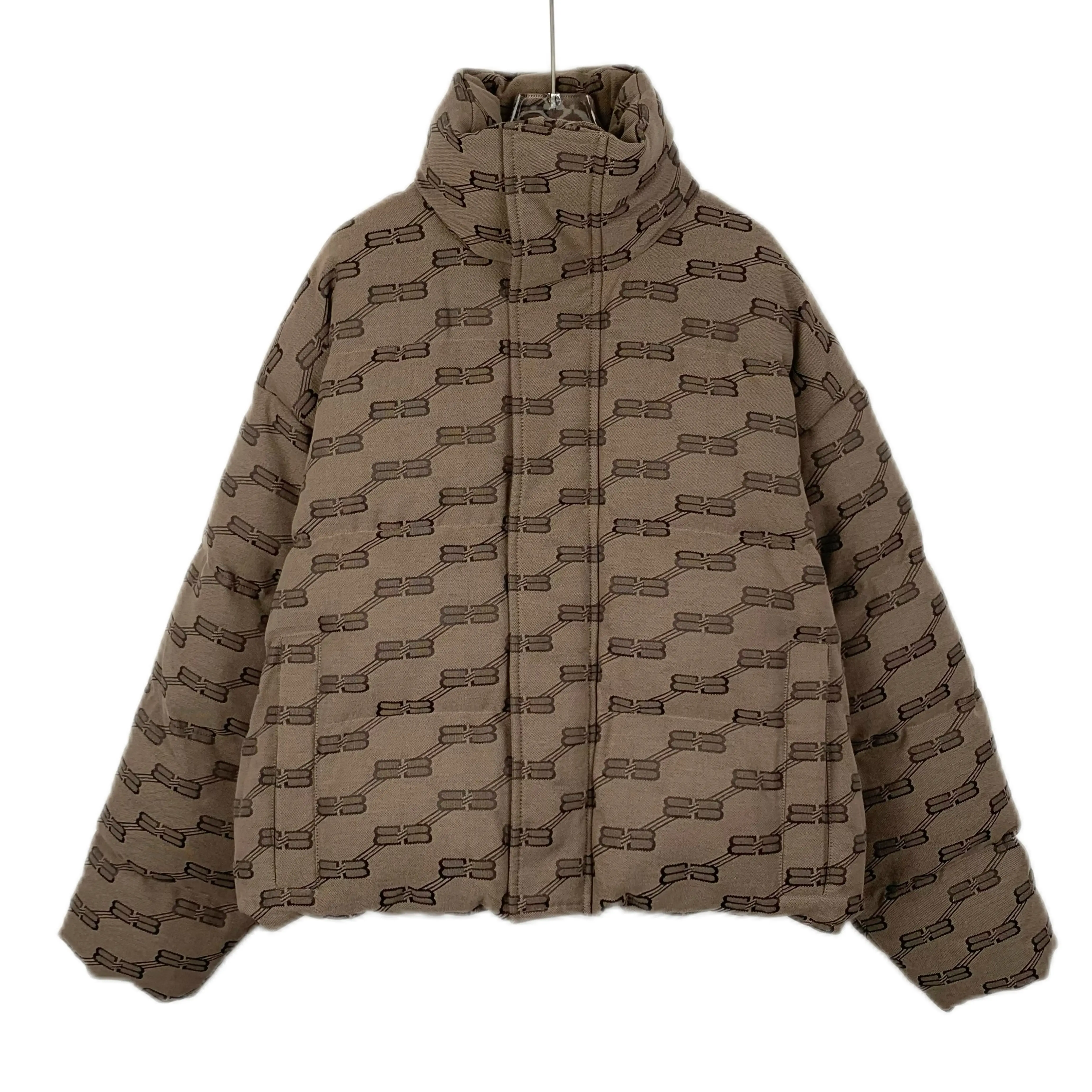 RDLT - Balenciaga Dark Brown All-Over Logo Print Cotton Zip Jacket Size 34