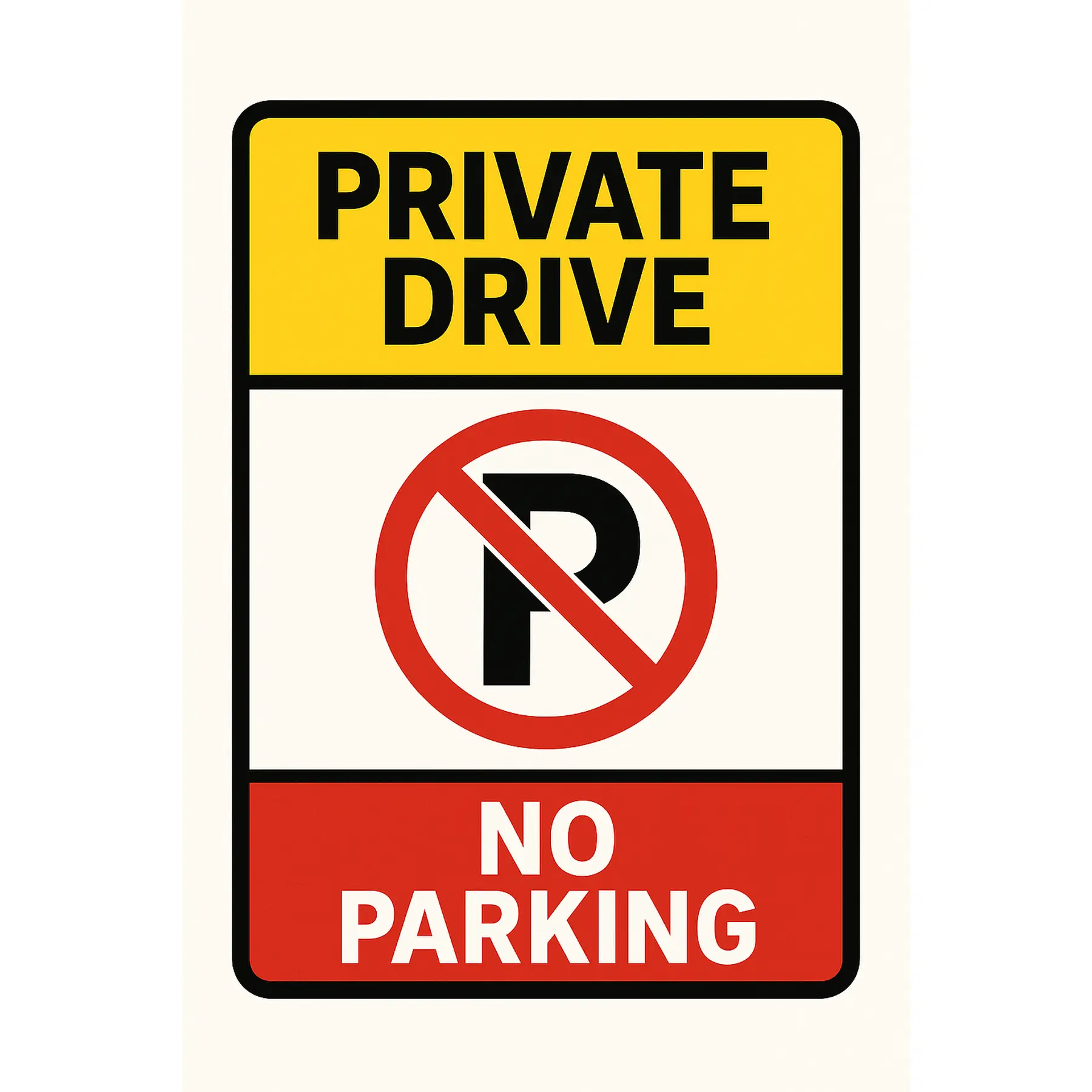 Private Drive No Parking Sign - Yellow and Red Warning Sign for Property Boundaries - Clear No Parking Symbol
