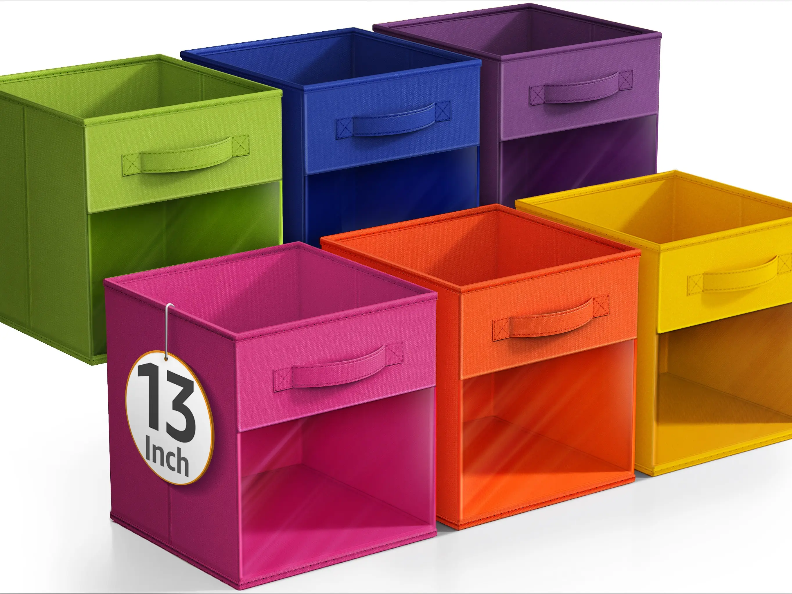 Sorbus 13 Inch Storage Bins with Clear Window 6 Foldable Baskets for Organizing Clothes Toys, Books Lightweight Household Organizer Boxes Collapsible Set Pack Bright Rainbow 2