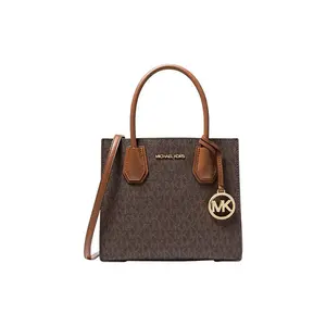 Michael Kors Mercer Medium Shoulder Bag in Brown Monogram with Leather Accents