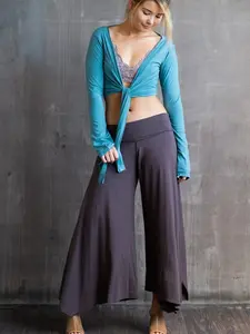 Paris Wide Leg Flowy Gaucho Pants Culottes in Mocha with Fold-over Waistband for Women's Bottom Wear - Womenswear