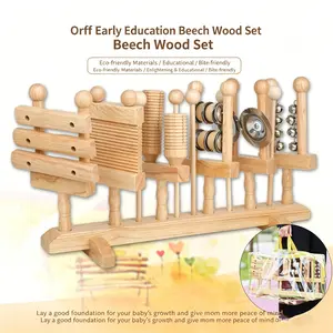 Orff Wooden Percussion Set, 6-Piece Rhythm Instruments with Storage Bag, Safe Natural Wood Music Toy for Early Education and Family Fun