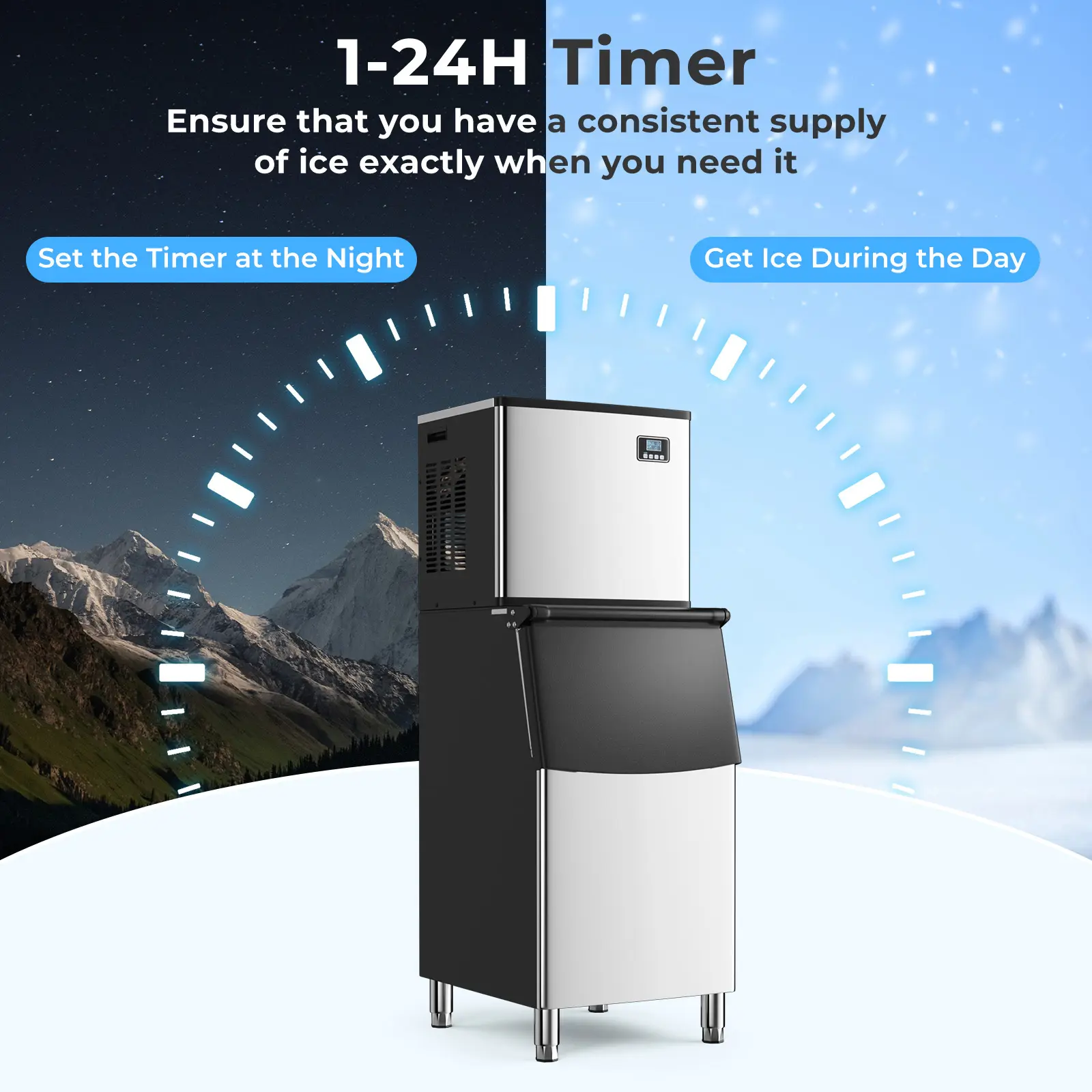 COSTWAY - Commercial Ice Maker Machine 418 LBS/24H with 200 LBS Storage Bin-Silver
