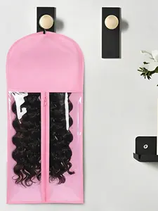 Wigs Storage Bag with Hook, Dust-Proof Moisture-Resistant Wig Hanging Bag, Transparent Zipper, Home Travel Organizer