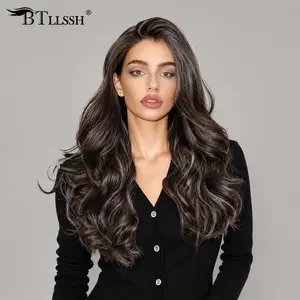 [Blend] BTLLSSH Hair Loose Bouncy Wave Lace Front Wig Human Hair Blend Pre Plucked Hairline Layered Wig with Highlight Mixed Blond 13x4x2 Lace Front Design Lace Glueless Wig Lace Closure Wig