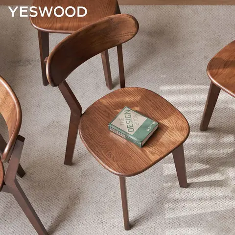 YESWOOD Dining Chairs, Kitchen Chairs, 100% Oak Solid Wood Modern Chair with Curved Backrest Kitchen & Dining Room Chairs Modern Chair for Living Room, Dining (1/2/4, Black/Walnut/Oak/White)