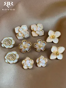 5 Pairs French Style Elegant Stud Earrings, Floral Design, Artificial Pearl Inlay, Perfect for Daily Wear, Summer Party, Wedding