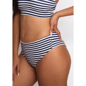 MID-RISE SWIM BOTTOM in Navy Stripe with soft texture