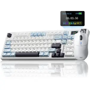 Keyboard and  Combo, S98 Pro Mechanical Keyboards with Screen & Knob,Tri-Mode Hot Swappable Creamy Keyboard+SC580  Gaming  White