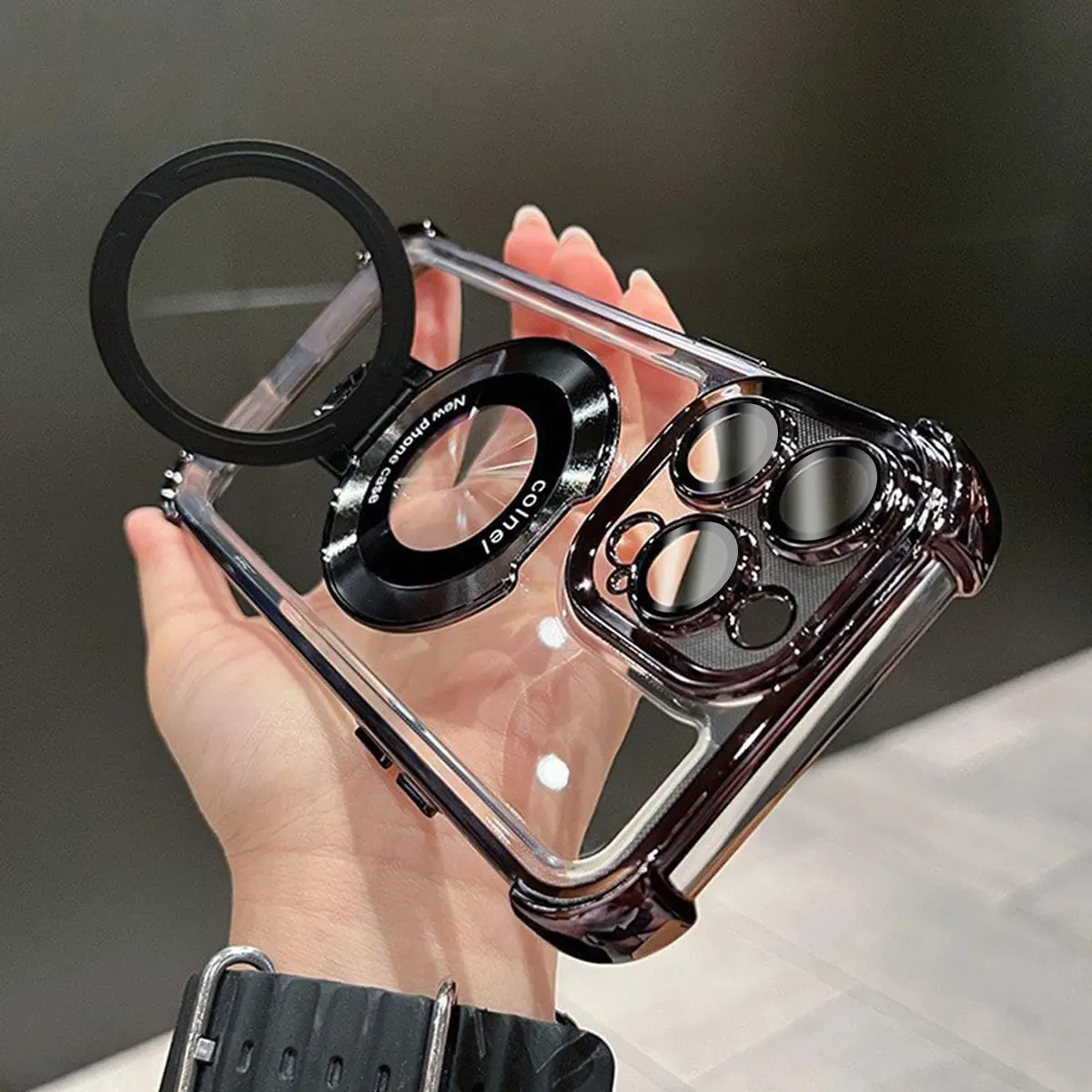 Clear Magnetic Ring Stand Case For iPhone 17 Pro Max 16 15 14 13 12 With Camera Lens Protector,Compatible with MagSafe,Luxury Shockproof Military Grade Plating Cover