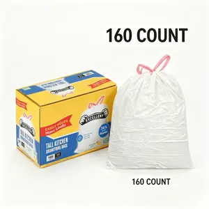 160 High-Capacity Drawstring Kitchen Trash Bags, 13 Gallon Heavy-Duty Leak-Proof Garbage Bags with Red Drawstrings, Lemon Scented and Tear Resistant, Ideal for Kitchen, Household and Office Use
