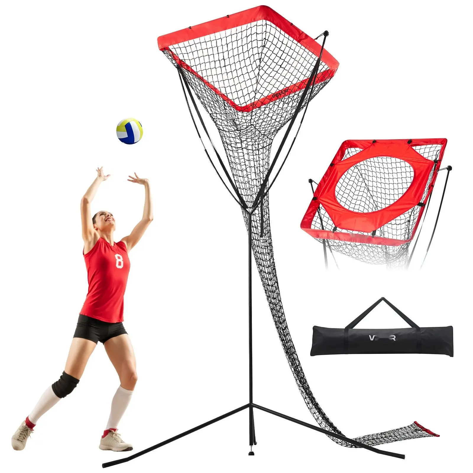 Volleyball Setter Training Equipment: Adjustable Net Angle And Height For Precise Setting Drills, Portable Net Stand With Stable Frame, Improves Ball Control, Serving Accuracy, Footwork, Reaction Time On Indoor Or Outdoor Courts