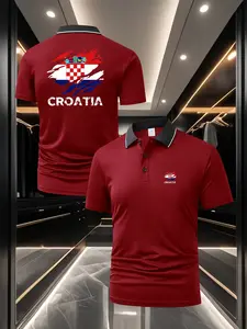 Men's Croatia Flag Element Polo Shirt - Chest Badge + Back Graphic Print Minimalist & Stylish Soft & Breathable Casual Top Essential for Daily Wear, Business Gatherings & Outdoor Activities