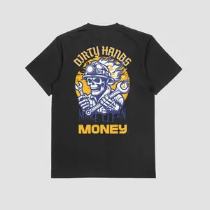 Dirty Hands Make Clean Money Shirt Blue Collar Skull Worker Tee Back Print
