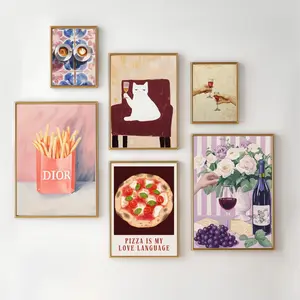 Trendy Retro Funny Kitchen Food Poster Wall Art Impression Boho Style Kitchen Wall Art French Impression Dining Room For Home Decor wall art set
