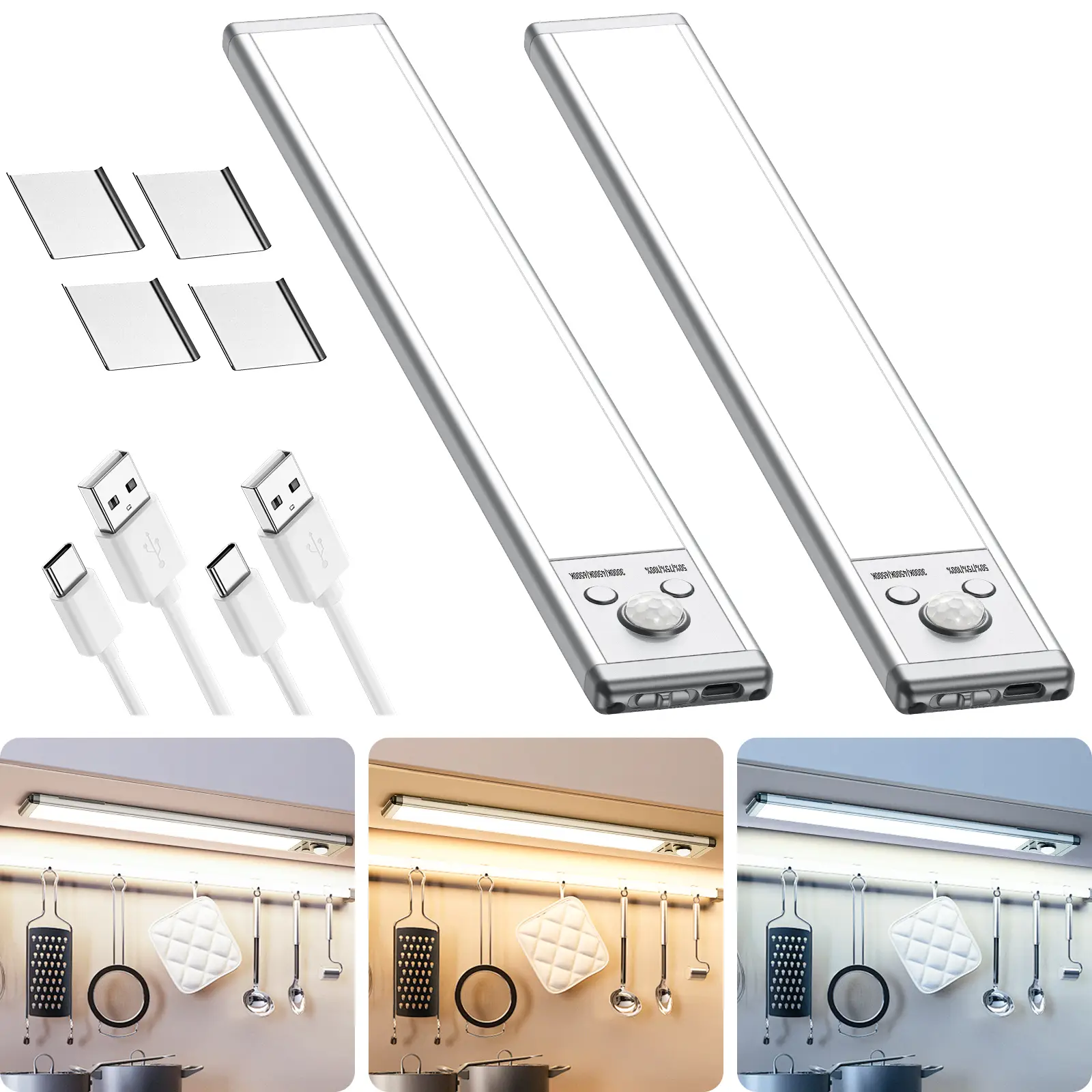 Under Cabinet Lights,76LED Motion Sensor Night Light Indoor，1500mAh USB Rechargeable Light，Magnetic Dimmable Lights for Kitchen, Stairs，Wardrobe Light