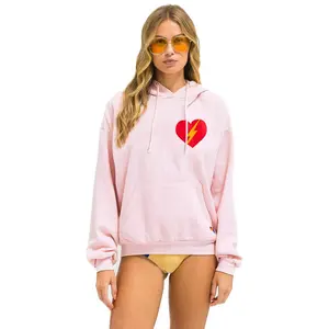 BOLT HEART PULLOVER RELAXED HOODIE - LIGHT PINK