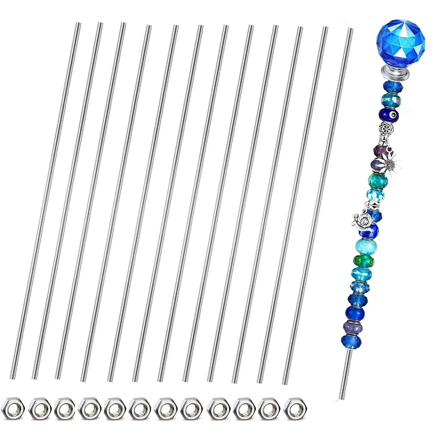 Threaded Rods & Studs, 8/32 Inch 4mm Threaded Rods with Hex Nuts, M4 304 Stainless Steel Fully Threaded Rod for Beaded Garden Stake Rods (24 Pcs, 12 Inch)
