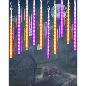 Halloween Lights Outdoor 20 Tubes 480 LED Raindrop Lights Meteor Shower Icicle Lights with Timer Function Cascading Lights Falling Rain Lights for Halloween Orange Purple