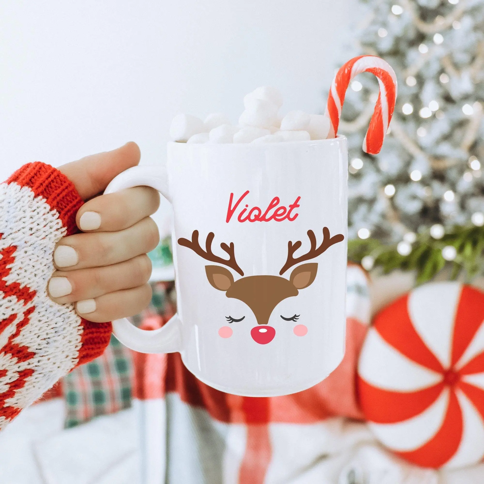 Custom Name Reindeer Mug Hot Cocoa Mug Christmas Personalized Mugs Secret Santa Gift Stocking Stuffer Custom Holiday Mug Christmas Eve Gift