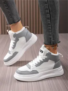Women's Multi-Color High-Top Platform Sneakers, Casual Lace-Up White Shoes