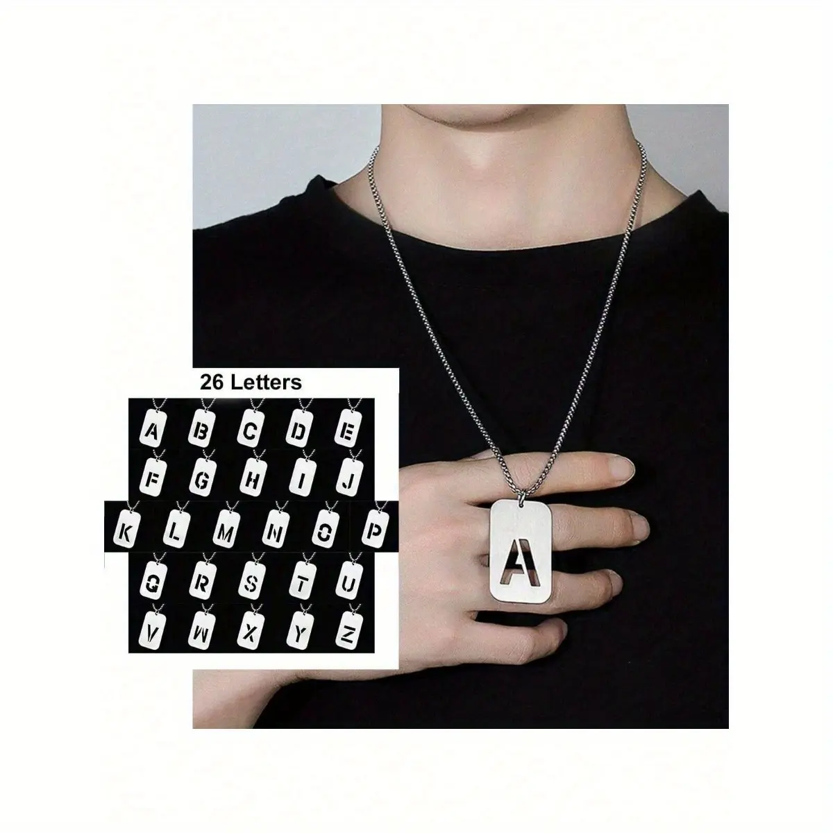 Initial Charm Necklace for Women with A-Z Letter, Dainty Hip Hop Stainless Steel Hollow Square Pendant, Birthday Gift Jewelry, Initial Charm Necklaces, Dainty Initial Necklaces