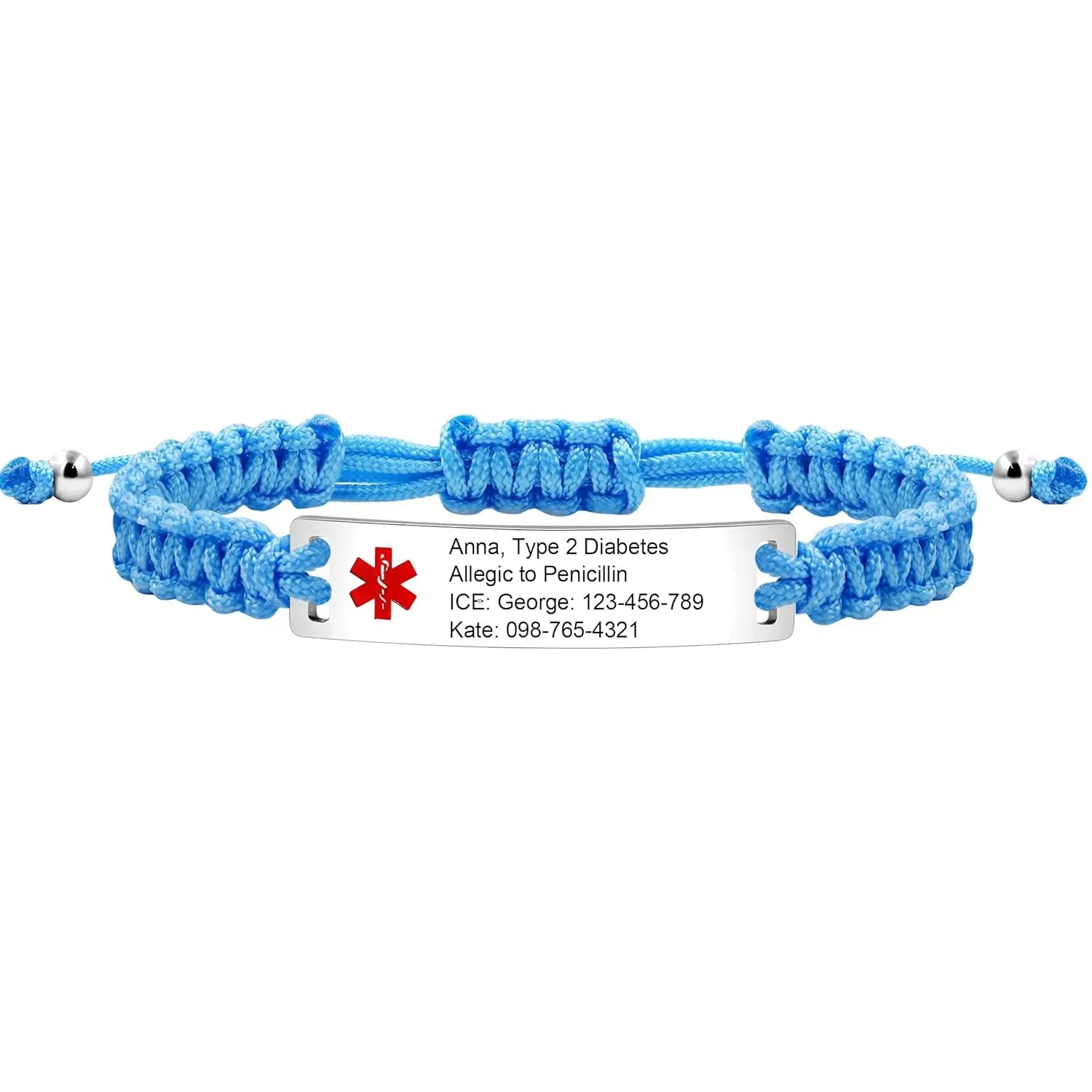 Uloveido Medical Alert ID Bracelet Laser Engraved Epilepsy Adjustable Wristband for Men Women Emergency First Aid, Handmade Braided Health Alert Engraved Bracelet Y3944