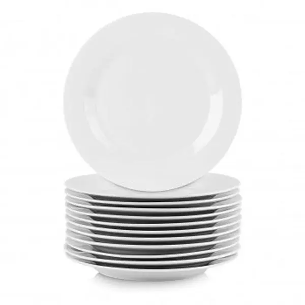 Elama 12-Piece Classic White Porcelain Round Dinnerware Set - 10.5 in Dinner Plates, Oven-Safe, Dishwasher-Safe, Easy-Care, Reusable for Parties & Daily Family Meals