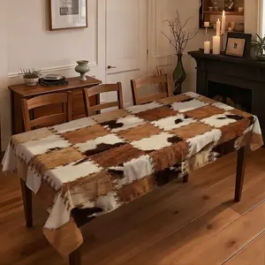 1 piece of 2D flat printed tablecloth  Vintage Patchwork Leather Pattern Tablecloth Luxury Western-Style Table Mat for Home Restaurant Coffee Table Decor